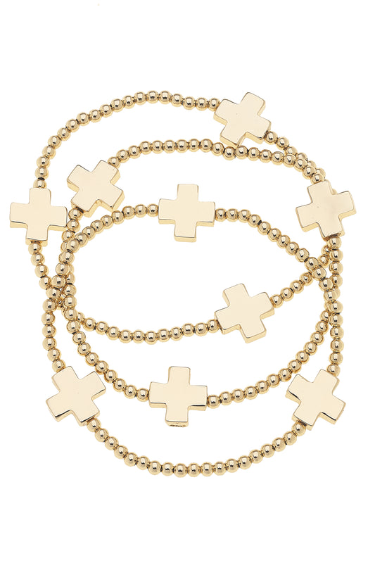 Stretch Bracelet - Cross - Shiny Gold