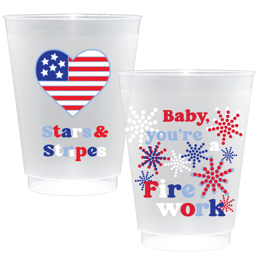 Frosted Plastic Cups - Stars & Stripes - 16oz