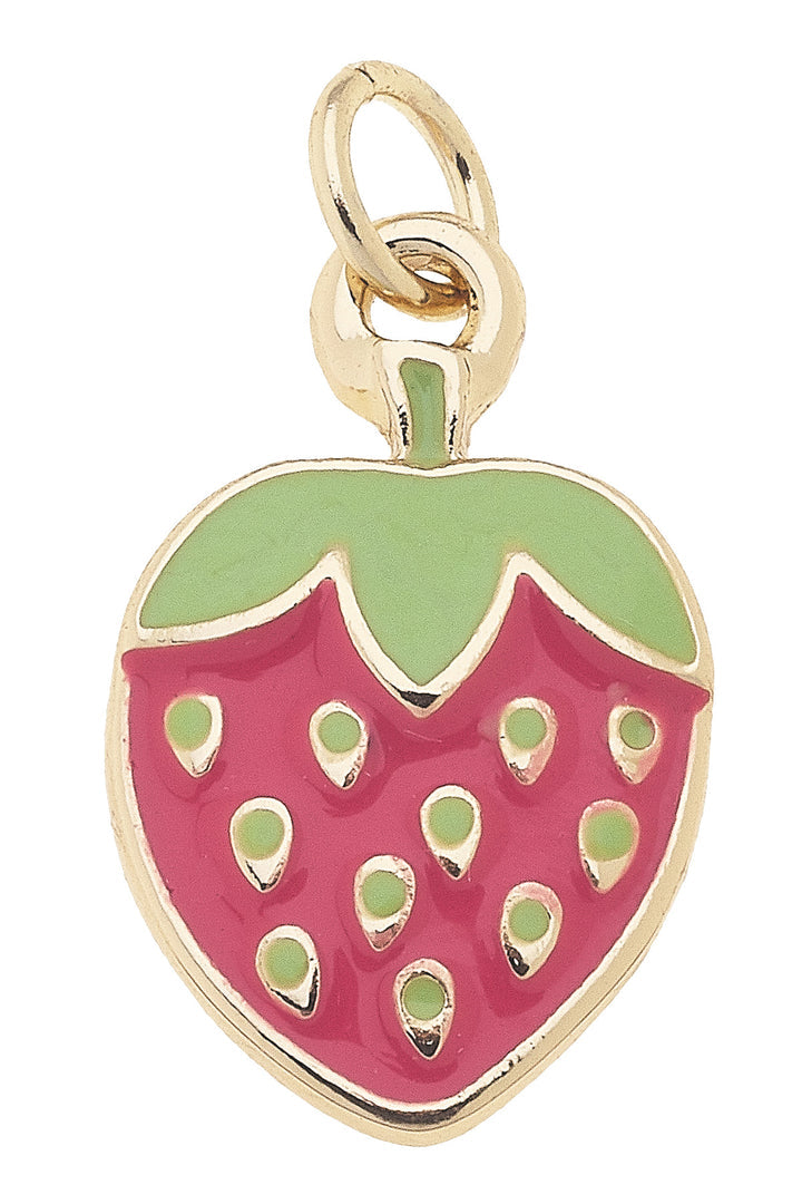 Charm - Tiny Enamel Strawberry - Red & Light Green