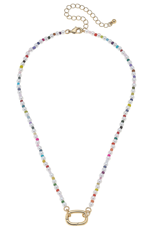 Mini Mazie Rainbow Pearl Charm Necklace Base - Ivory