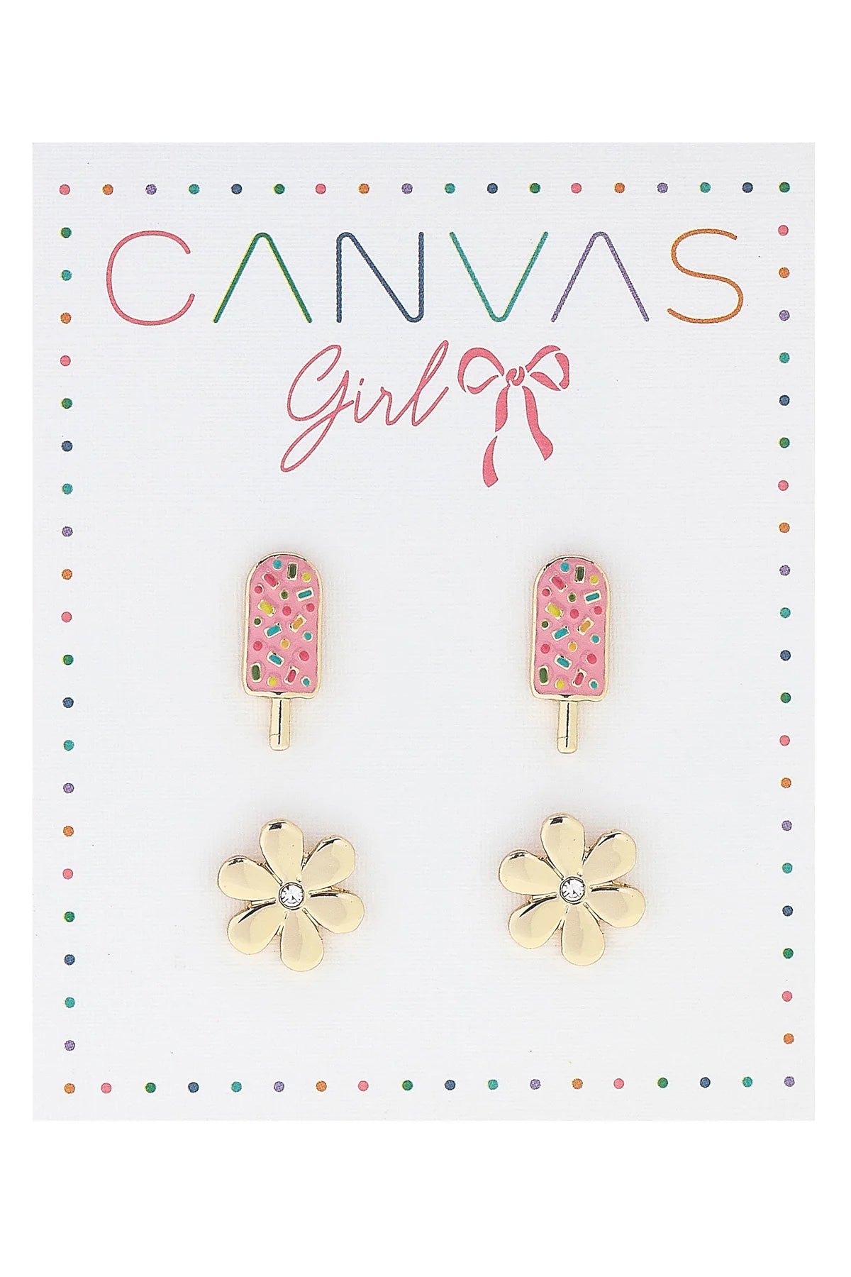 Stud Earrings -  Popsicle & Tiny Rhinestone Flower