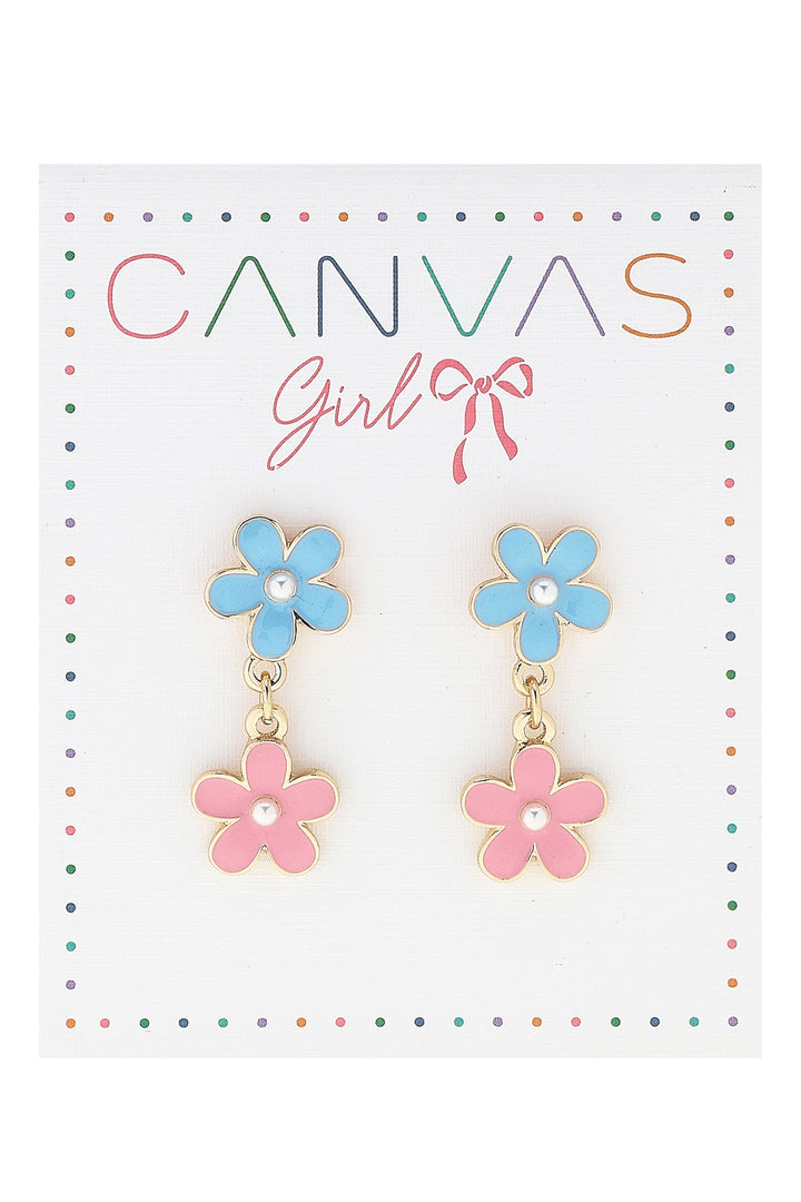 Earrings - Enamel Flower Power - Light Blue & Light Pink