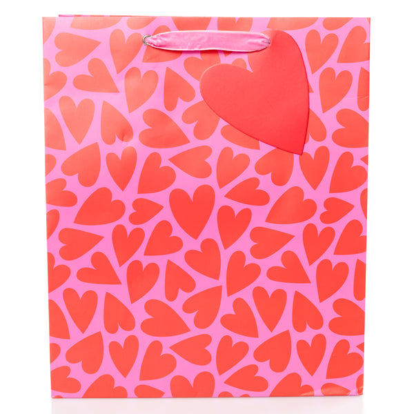 Large Portrait Gift Bag - Red and Pink Hearts