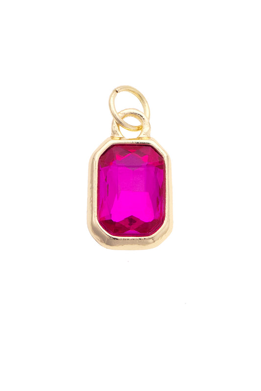 Charm - Emerald Cut Rhinestone Fuchsia
