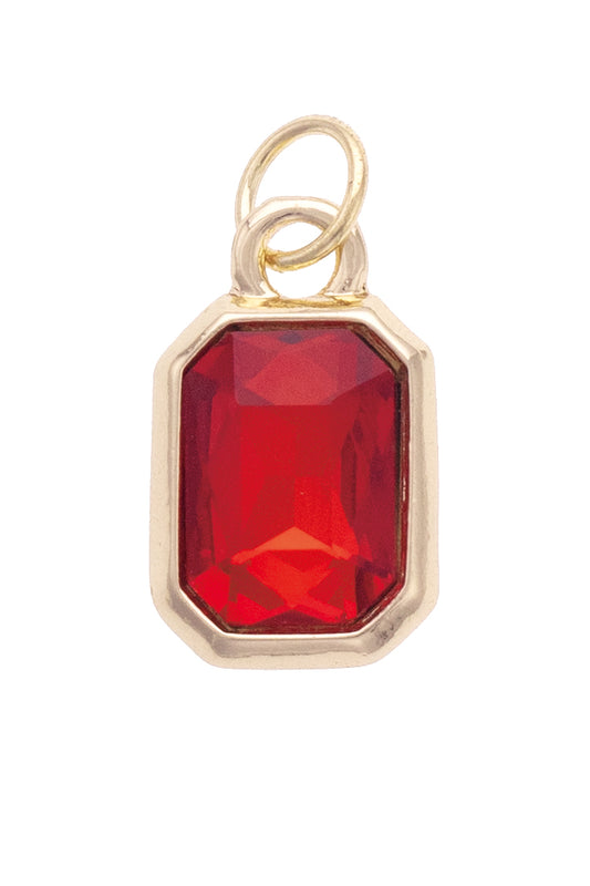 Charm - Emerald Cut Rhinestone Red