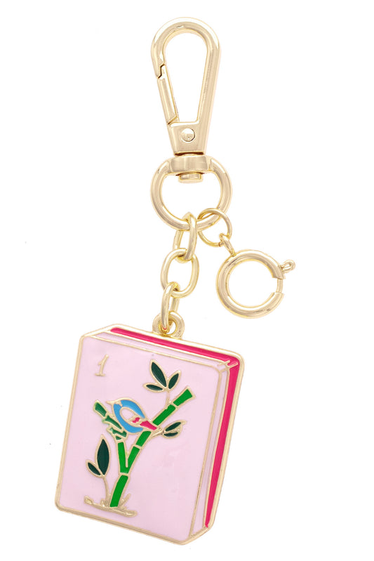 Mahjong Tile Enamel Bag Charm - Pink