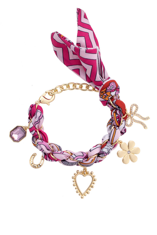 Cassie Scarf Chain Bracelet - Fuchsia/Orange/White
