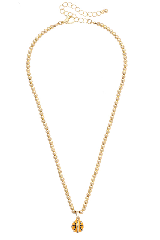 Basketball Enamel Bead Necklace - Shiny Gold