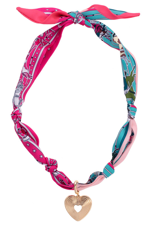Sophia Glowing Heart Scarf Necklace - Fuchsia