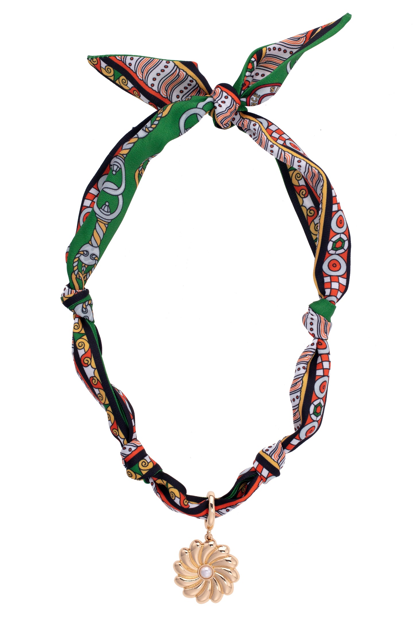 Gertrude Pearl Flower Scarf Necklace - Green