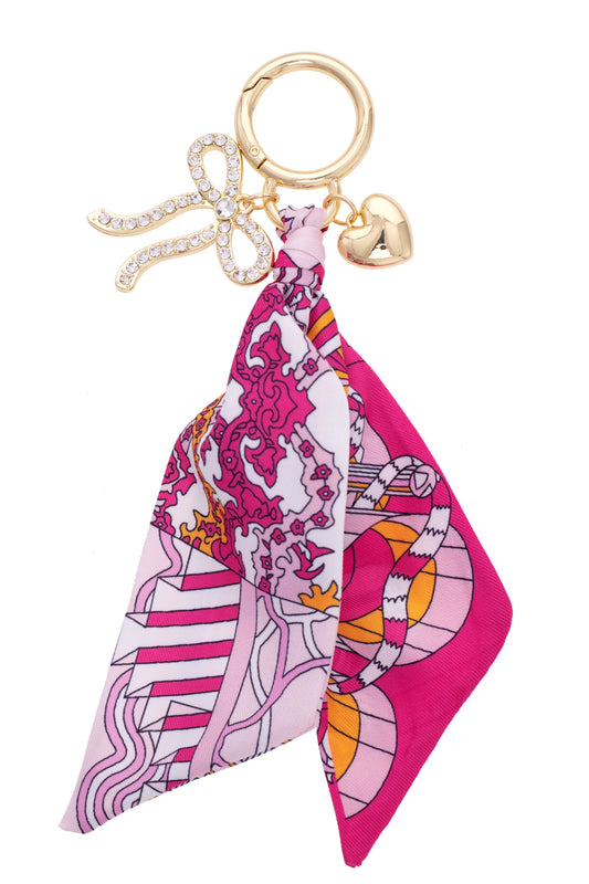 Carley Pave Bow Twilly Bag Charm - Light Pink/Fuchsia