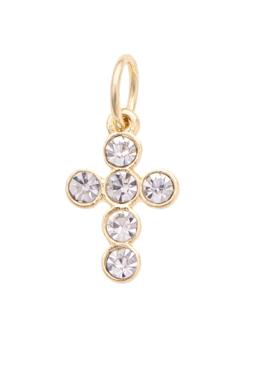 Charm - Rhinestone Cross - Shiny Gold