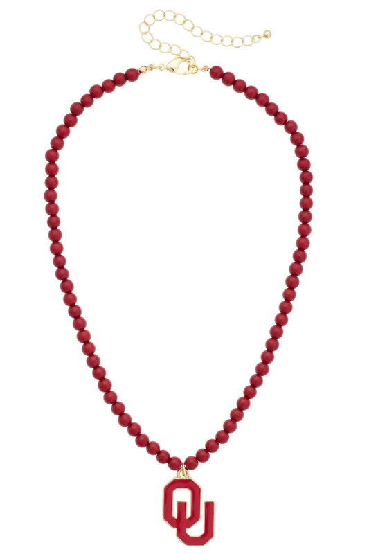Beaded Logo Pendant Necklace - OU Sooners