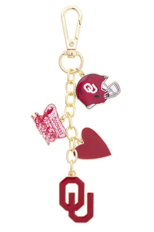 Oklahoma Sooners Heart Cluster Bag Charm