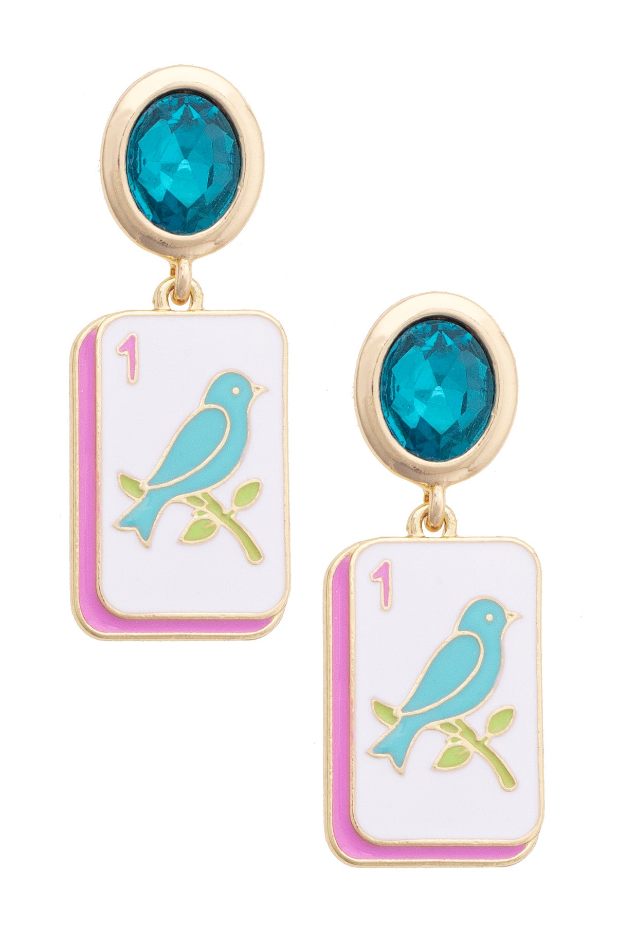 Bird Bam Rhinestone Drop Earrings - Aqua