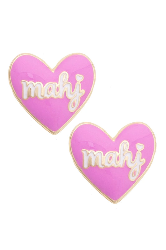 Mahj Enamel Heart Stud Earrings - Lilac