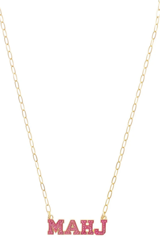MAHJ Varsity Outline Necklace - Fuchsia