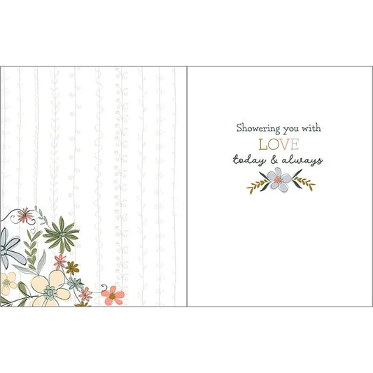 Wedding Greeting Card - Shower Flowers and Bird