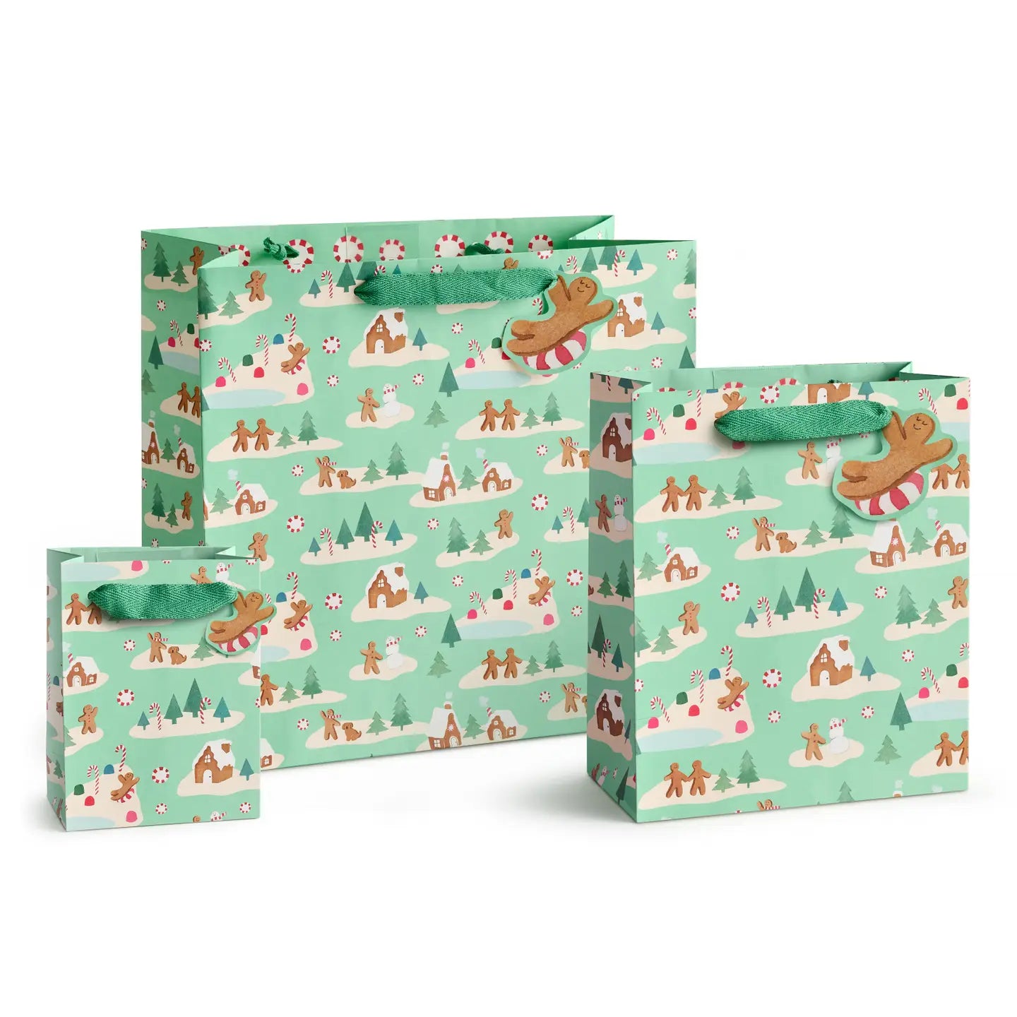 Small Gift Bag - Mint Gingerbread Village