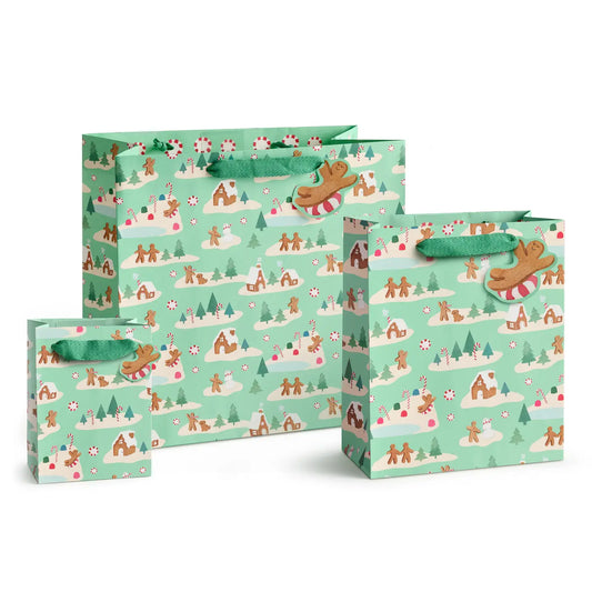 Small Gift Bag - Mint Gingerbread Village