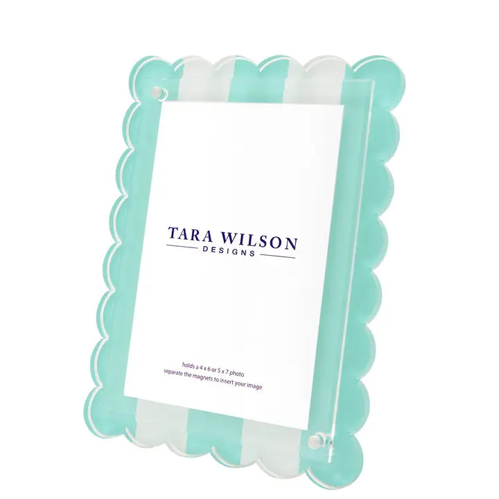 Picture Frame - Scalloped - Pastel Turquoise & White Stripe