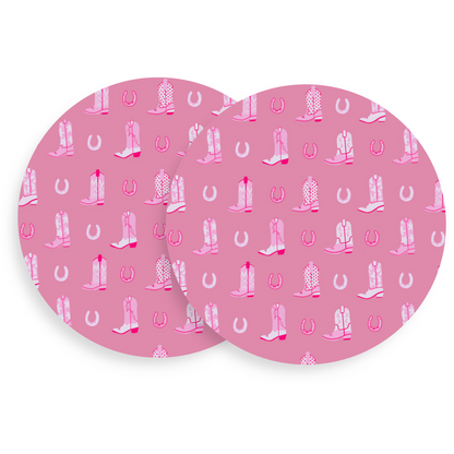 Howdy + Boot Scoot - Set of 4 Acrylic Coasters + Holder