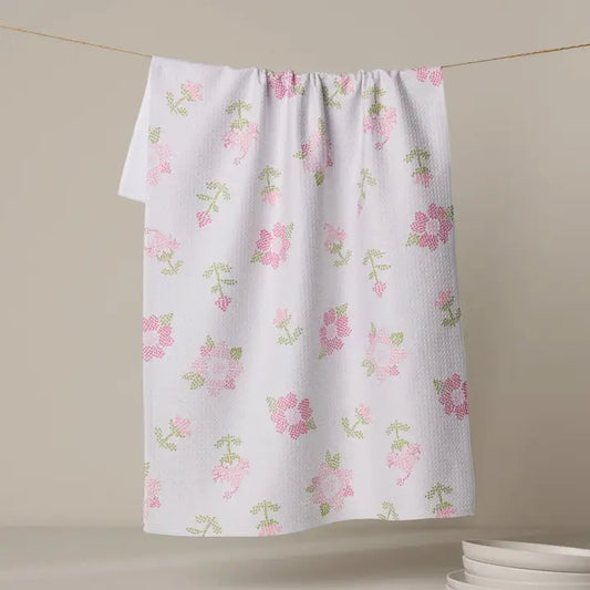 Cross Stitch Floral Tea Towel
