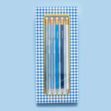 Blue Gingham Pencil Set