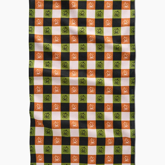 Jack-O-Lantern Checker Tea Towel