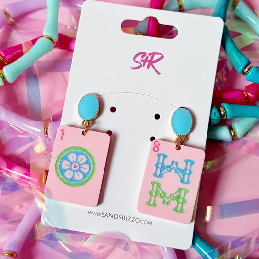 Dangle Earrings - Pink Mahjong
