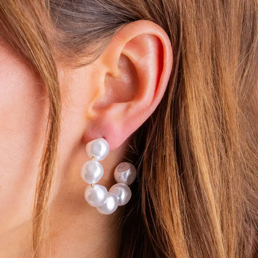 Hoop Earrings - Medium - Gold Plated + Pearls - Megan