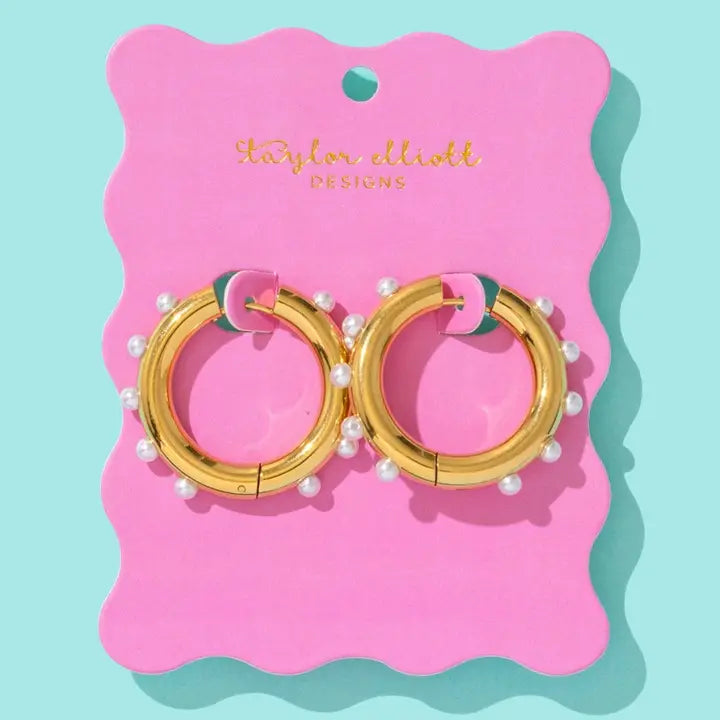 Lola Gold and Pearl Huggie Earrings