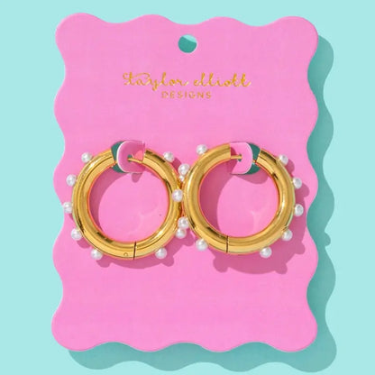 Lola Gold and Pearl Huggie Earrings