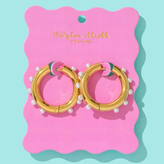 Lola Gold and Pearl Huggie Earrings