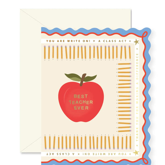 Best Teacher Ever Pencils Scallop Greeting Card