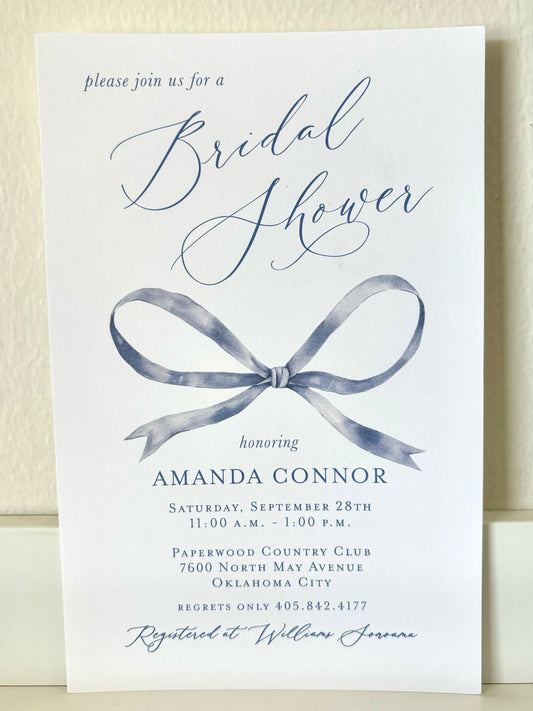 Blue Bow Center Invitation - 10CT