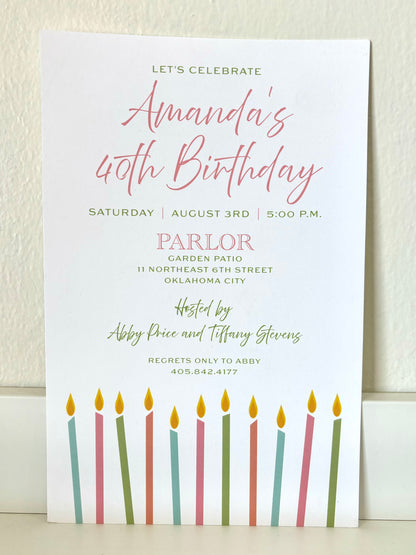 Birthday Candles Pastel Invitation - 10 ct