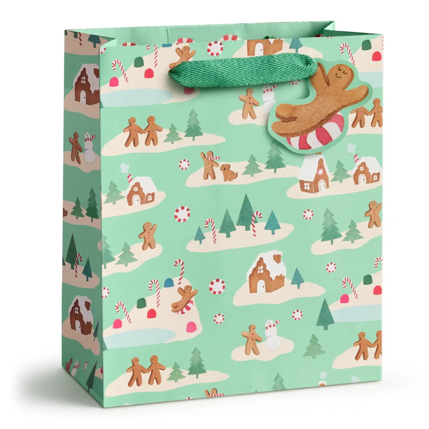 Medium Gift Bag - Mint Gingerbread Village