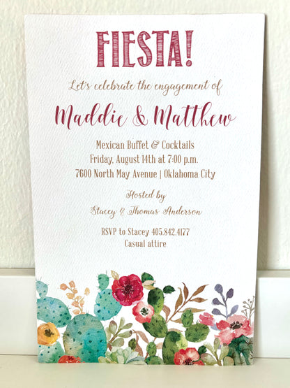 Watercolor Floral Cactus Invitation - 10 CT