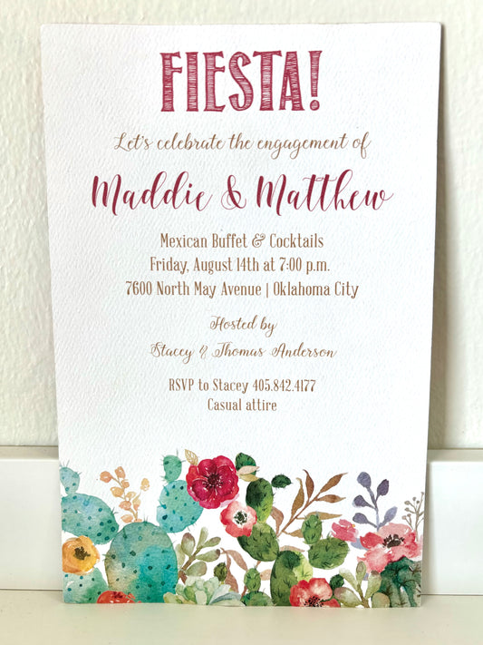 Watercolor Floral Cactus Invitation - 10 CT