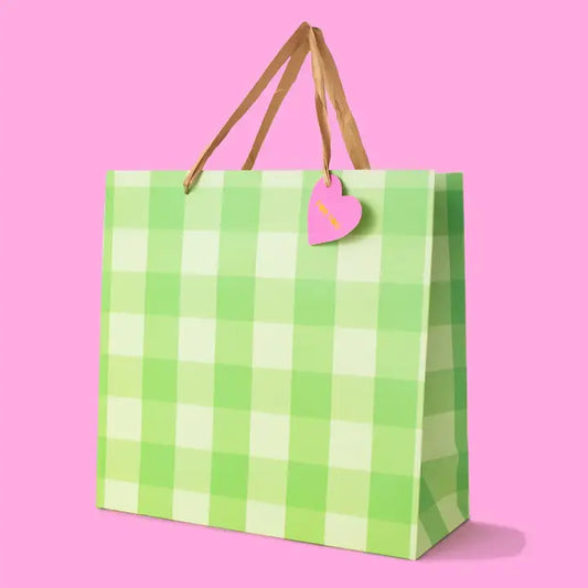 Green Gingham Gift Bag - Large