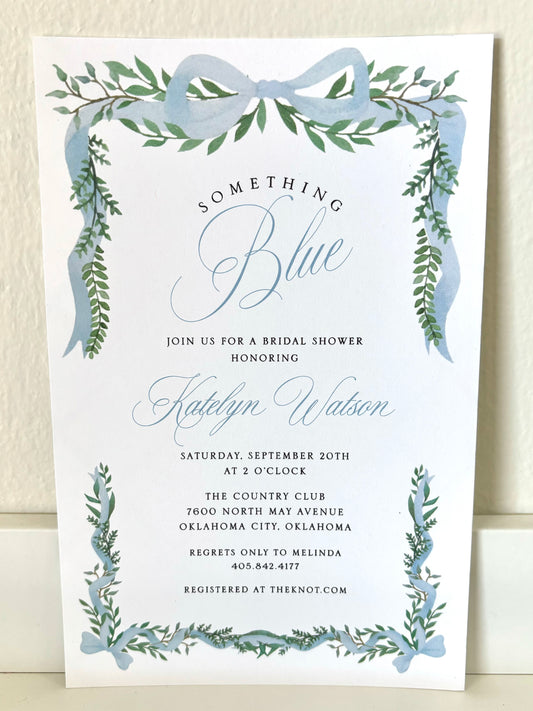 Blue Ribbon & Green Garland Invitation - 10 CT