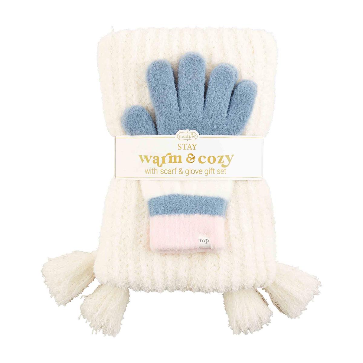White Color-Block Scarf & Glove Set