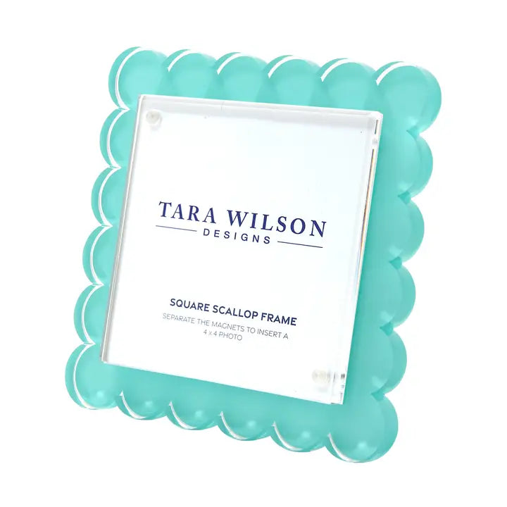 4x4 Square Picture Frame - Scalloped Pastel Turquoise