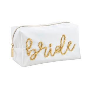 Cosmetic Bag - Beaded - Bride - White/Gold