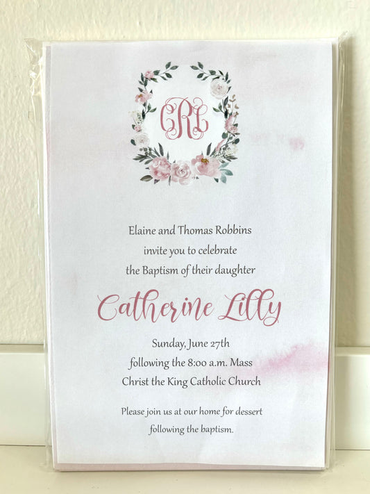 Watercolor Wreath Pink Invitation - 10 CT