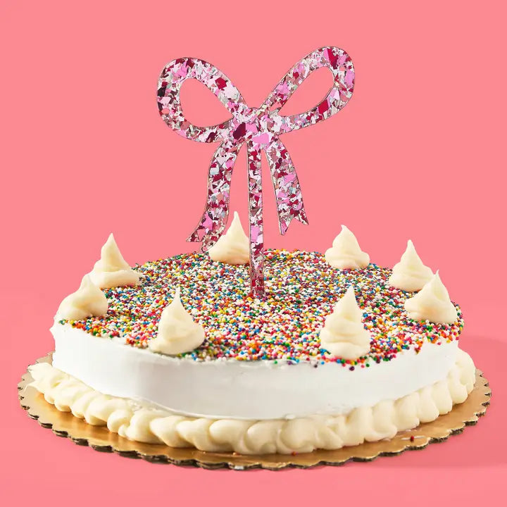 Confetti Cake Topper - Pink Bow