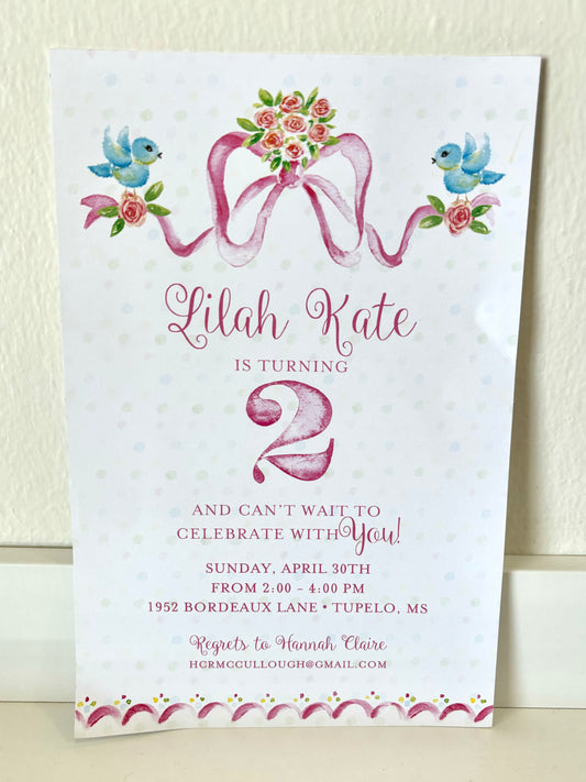 Pink Ribbon with Blue Birds Invitations - 10 CT
