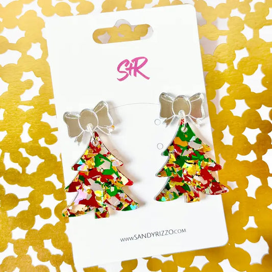 Dangle Earrings - Traditional Confetti Christmas Tree