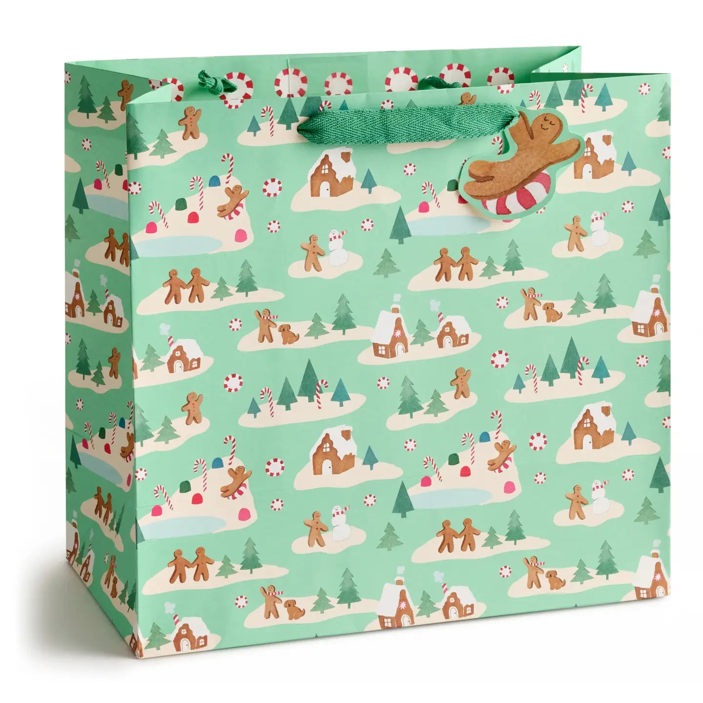 Large Gift Bag - Mint Gingerbread Village